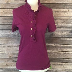 Tory Burch hot pink shirt button neck NWT